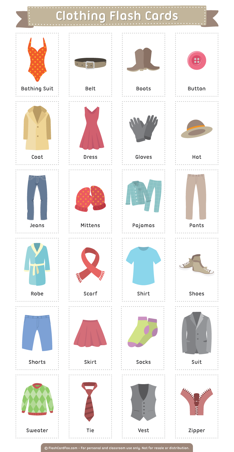 Карточки английского на тему одежда