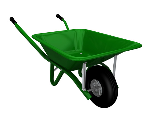 A wheelbarrow is used by a gardener
